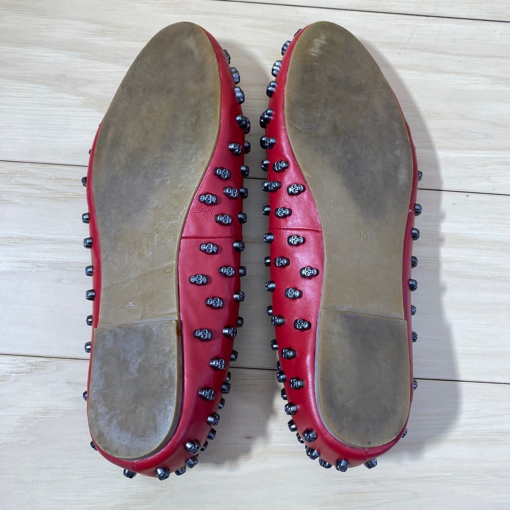 Jeffrey Campbell Ibiza Last Flats Women 10 Red Leather Gunmetal Skull Studded - Picture 9 of 12